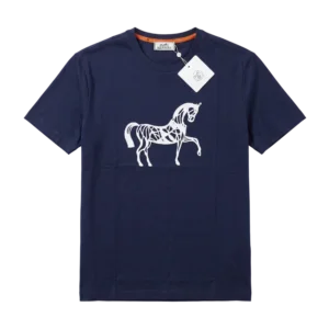 Hermès Cotton T-Shirt — Tünd göy (ağ)