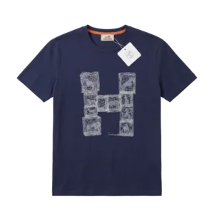Hermès Cotton T-Shirt — Tünd göy
