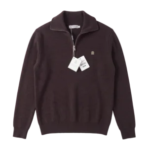 Brunello Cucinelli Half-Zip Cashmere Cardigan — Qəhvəyi